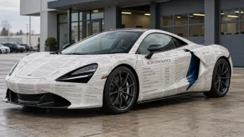 an exotic car wrapped in an insurance policy