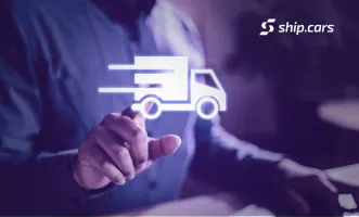 A man standing in front of transparent tech screen with a the outline of a delivery truck.