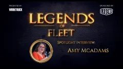 Legends of Fleet title screen with a framed photo of a woman speaking into a microphone, presented by Work Truck and sponsored by Legend Fleet.