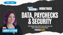 Truck Chat Monthly Recap thumbnail for November 2025 featuring topics like remarketing shifts, driver pay issues, holiday theft risks, technician training programs, and Work Truck award voting.