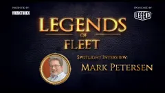 Fleet Legends of Fleet video thumbnail featuring Mark Petersen, presented by Work Truck and sponsored by Legend Fleet, with series title and portrait on a dark textured background.