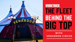 Work Truck graphic showing the Venardos Circus big top tent with the headline “The Fleet Behind the Big Top.”