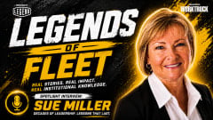 Legends of Fleet video thumbnail featuring Sue Miller’s portrait, presented by Work Truck and sponsored by Legend Fleet, highlighting a career-spanning fleet leadership interview.