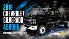 2019 Chevrolet Silverado 4500HD with blue accents and Vehicles Moving Fleets, Work Truck, Truch Chat logos