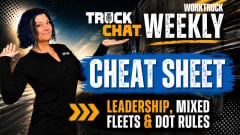 YouTube thumbnail featuring Lauren Fletcher beside a moving truck graphic with bold text reading “Truck Chat Weekly Cheat Sheet” and “Leadership, Mixed Fleets & DOT Rules.”