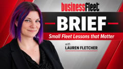 Business Fleet Brief graphic featuring a Lauren Fletcher against a red, black, and gray background. Text reads “Small Fleet Lessons that Matter” and “with Lauren Fletcher.”