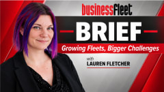 Business Fleet Brief video thumbnail featuring host Lauren Fletcher on the left, with bold red, black, and white graphics on the right displaying the Business Fleet Brief logo and the episode theme, “Growing Fleets, Bigger Challenges.”