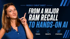 A blue and white AF news recap thumbnail on Ram recalls and hands-on AI