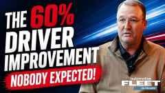 Man speaking during an Automotive Fleet interview beside text reading “The 60% Driver Improvement Nobody Expected!” with blue motion graphics background.