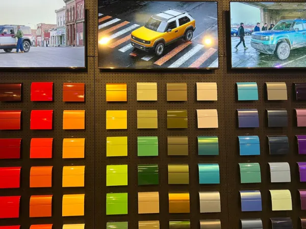 A vehicle color panel sampler display.