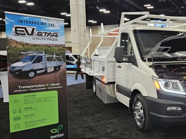 A white EV star utility truck