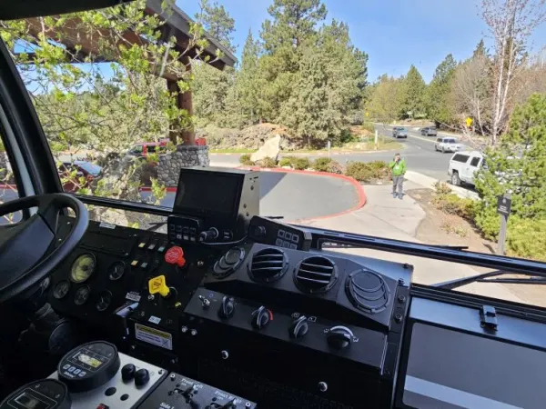 Interior cabin view of Monterra 6x6 looking out front windshield