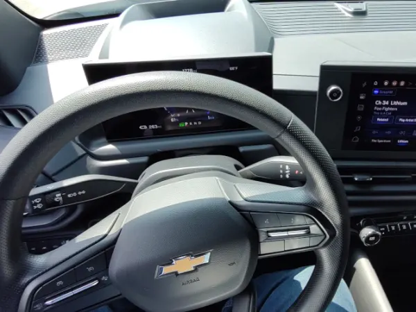 Steering wheel and instrumentation.