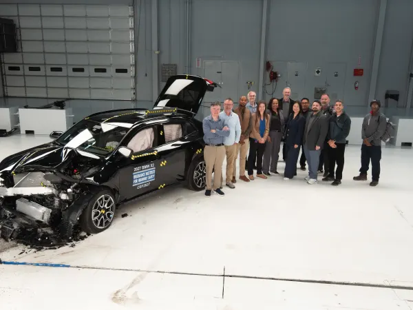 Fleet Forward attendees pose at IIHS crash test site in Virgina