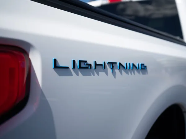 Badge of F-150 Lightning pickup. 