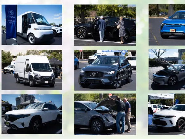 Montage of vehicles at ride and drive event. 