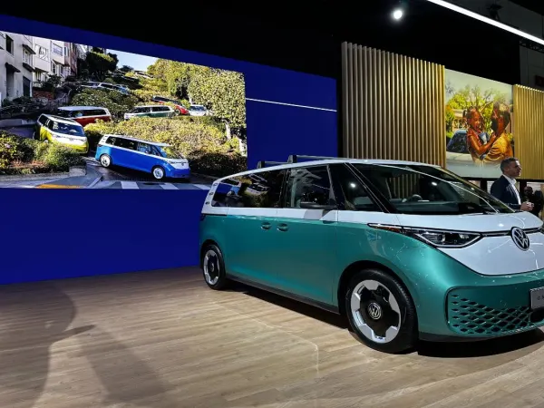 Photo of VW ID. Buzz display at 2024 LA Auto Show.