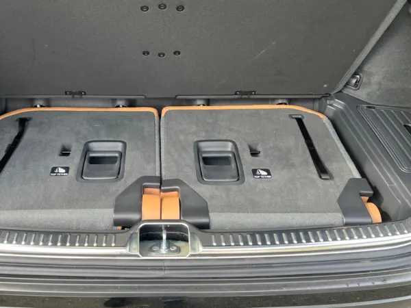 Folded down third-row seats create trunk space.