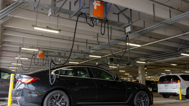 Portland Airport Adds Overhead EV Charging for Rental Fleets