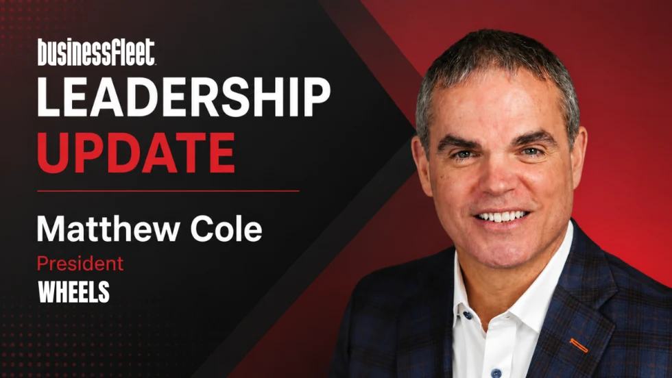 Leadership Update graphic featuring Matthew Cole, newly named president of Wheels, against a black and red geometric background.