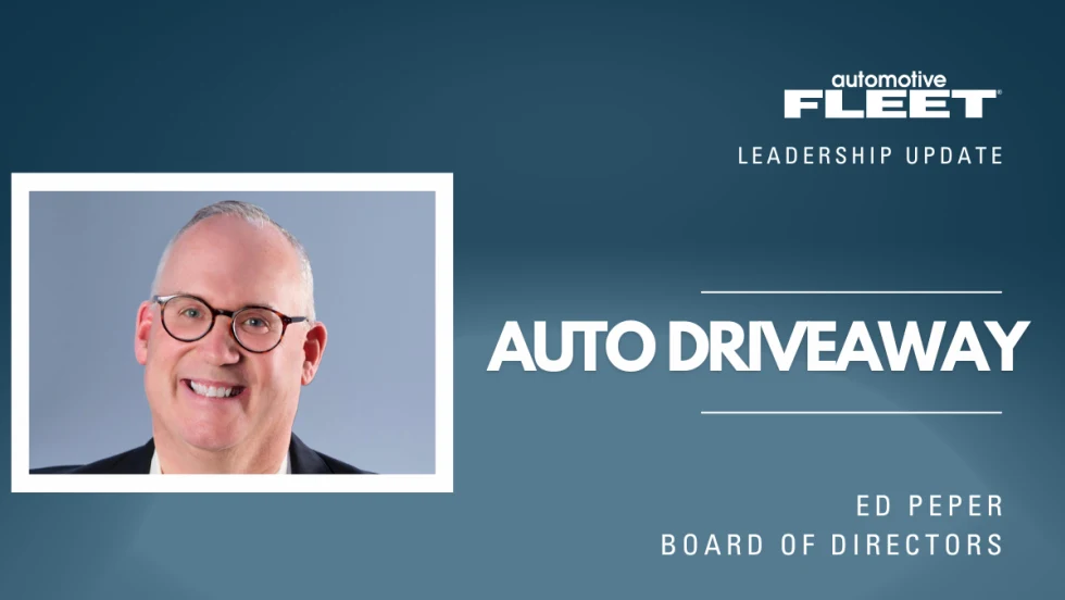 A leadership update graphic has a blue background with Ed Peper's headshot on the left. 