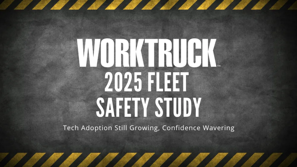 Work Truck 2025 Fleet Safety Study title graphic with black background and yellow safety stripes.