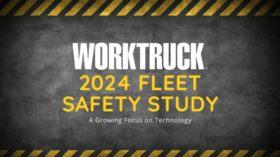a black and yellow themed construction image that says Work Truck 2024 Fleet Safety Study, a growing focus on technology.