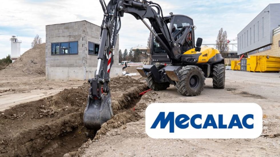 Compact Mecalac excavator with advanced features for efficient construction work.