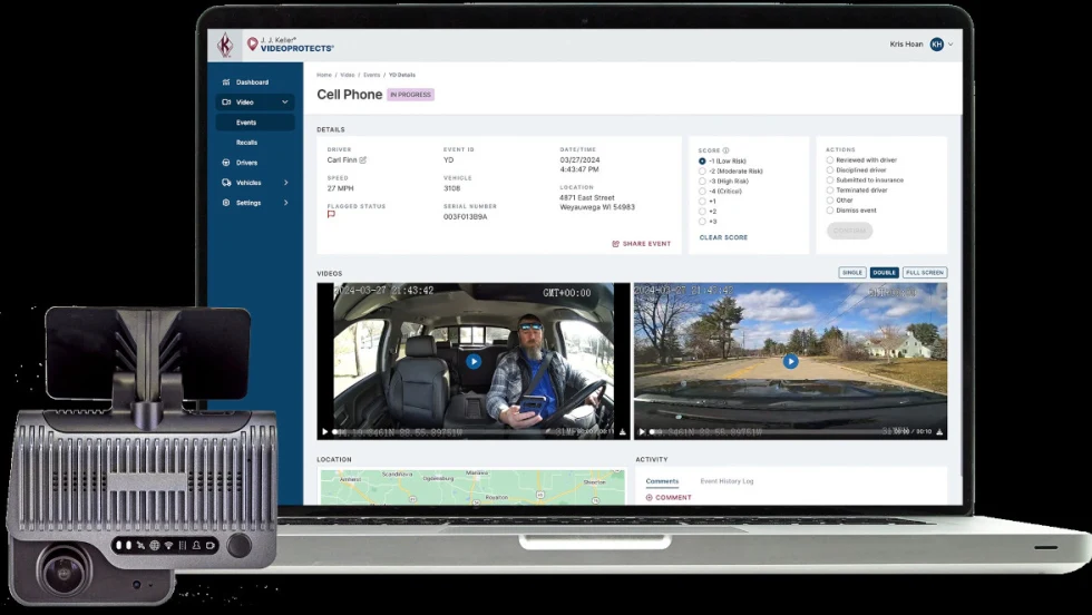 Image of laptop screen showing views from two dash cams.
