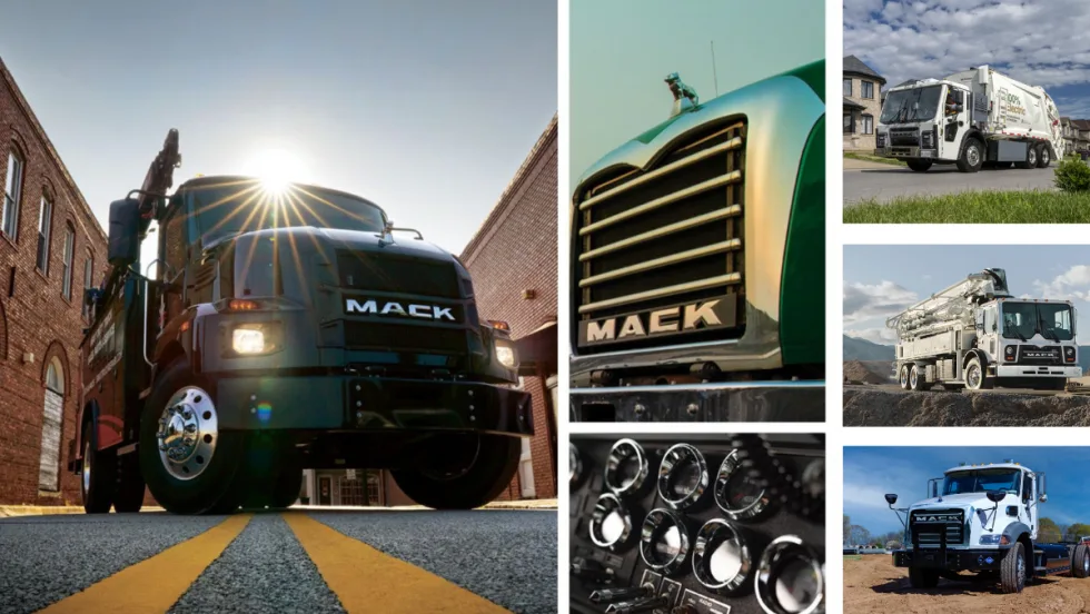 Collage image of Mack Trucks.