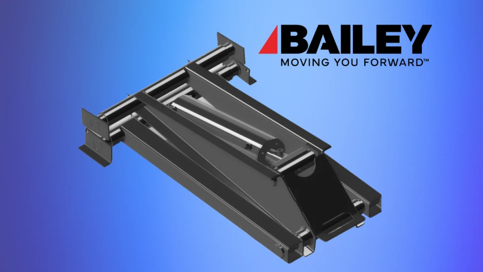 black scissor lift on a blue background and Baily logo.