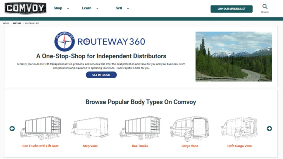 Screenshot of website that lets buyers search by truck type.