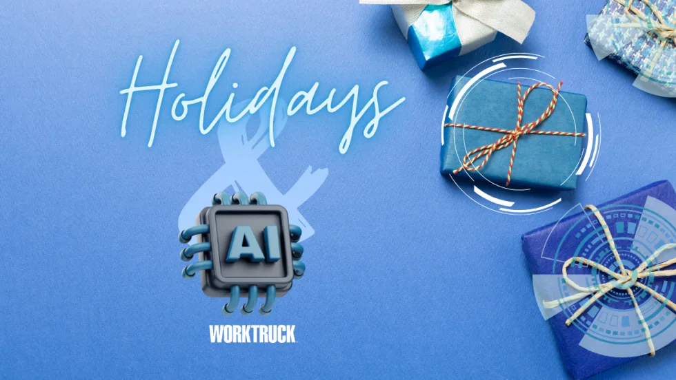 Holidays and AI with gifts in a blue theme.