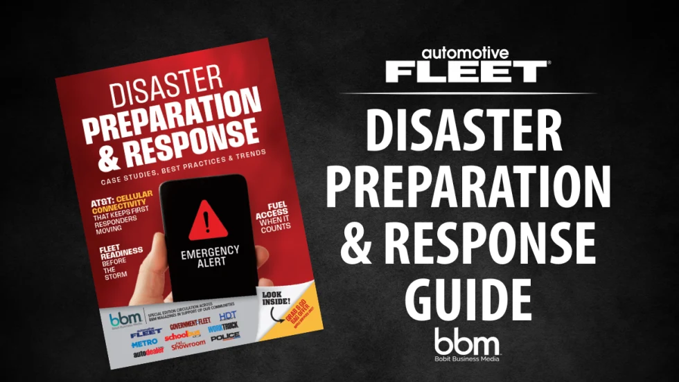Cover image of the Disaster Preparation & Response Guide, featuring emergency planning tips, best practices, and case studies for fleets.