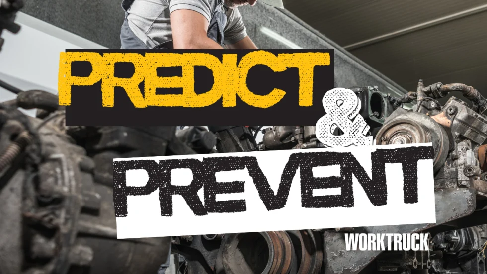 A mechanic works on an engine with bold text reading “Predict & Prevent,” highlighting how predictive maintenance reduced downtime and caught issues before failures.