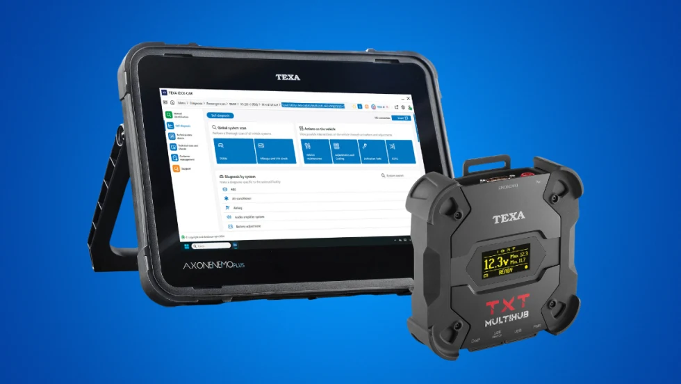 Tablet showing vehicle diagnostic software.