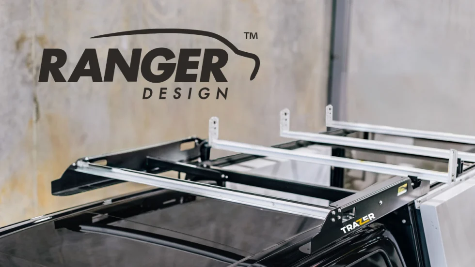 Image of truck rack, with inset logo for Ranger Design.