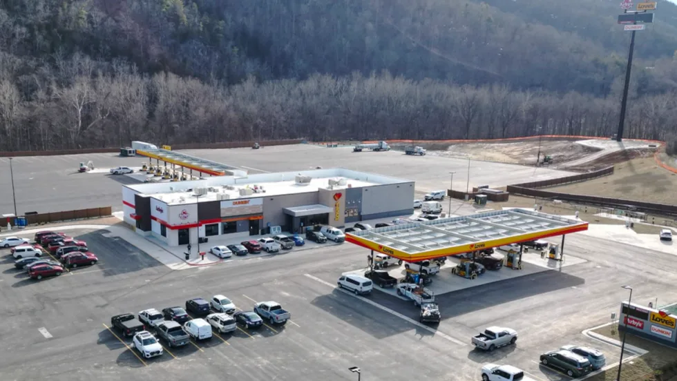 Aerial photo of a new Love's Travel Stops location opened in 2025.