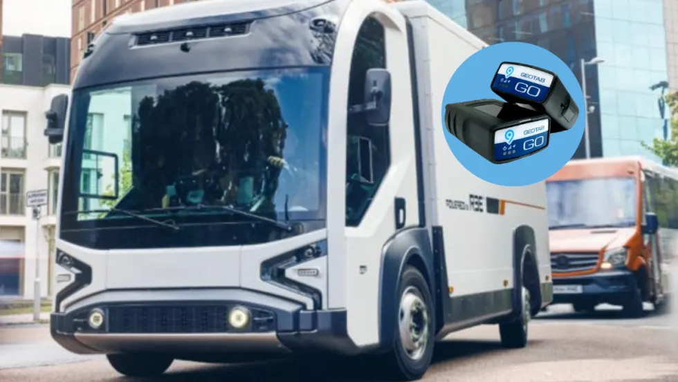 REE electric vehicle with Geotab GO9 devices inset
