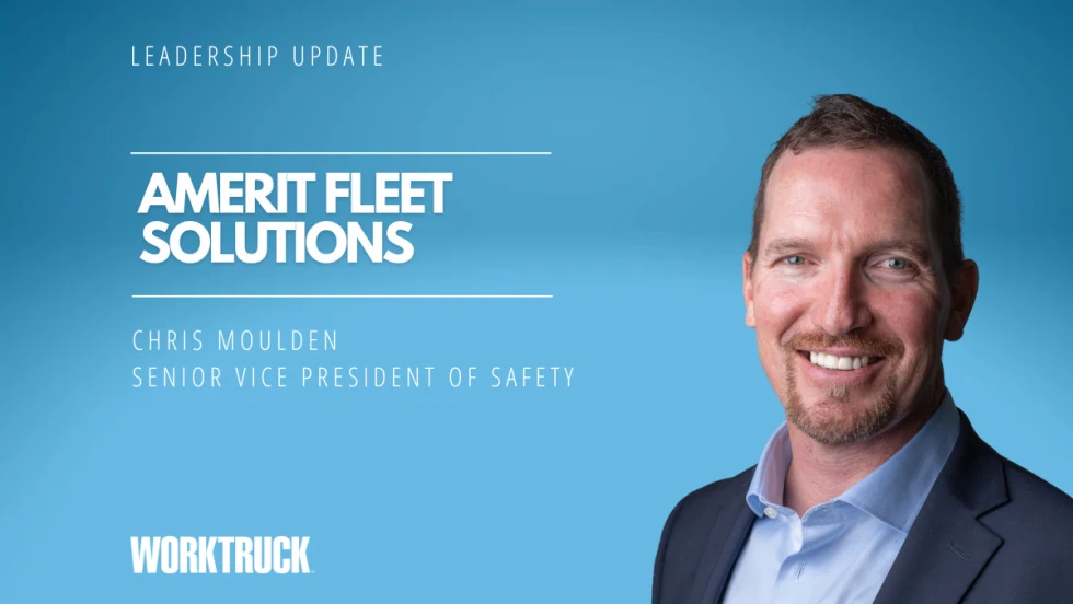 Man in business attire against a blue background and white text that says Amerit Fleet Solutions and the man's name.
