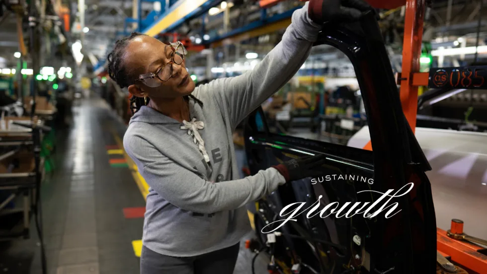 GM factory worker on the production line supports expanded U.S. manufacturing as part of the company’s $4 billion investment in domestic vehicle assembly plants.