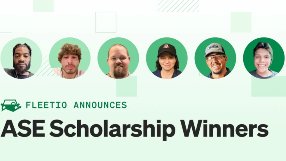 Six headshots in circles against a green background and headline for ASE Scholarship Winners.