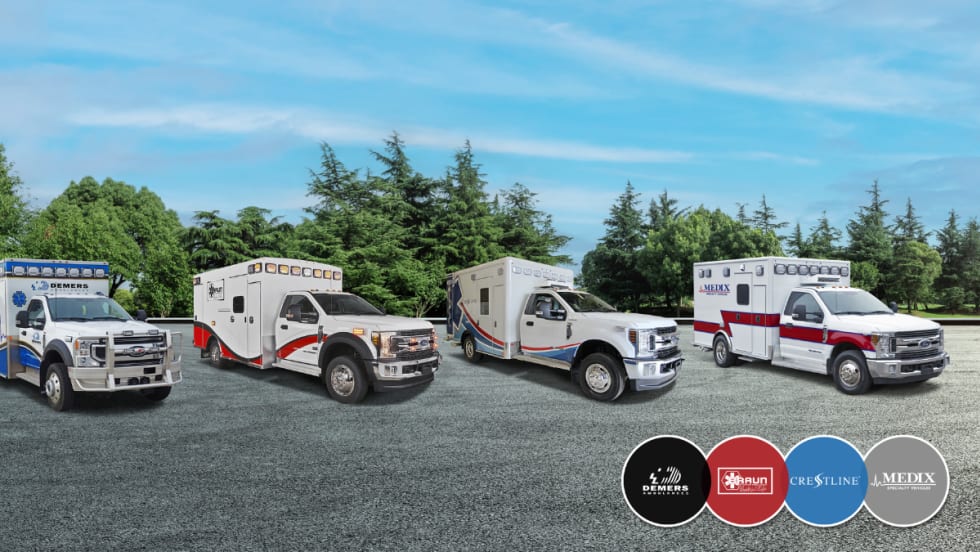 JB Poindexter & Co. expands into the emergency vehicle market with the acquisition of Demers Braun Crestline Medix, showcasing a range of ambulances across its brands.