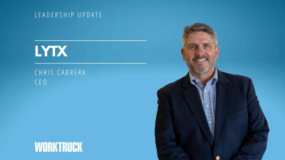 Man in business attire against a blue background and white text with company name, Lytx, and the man's name and title.