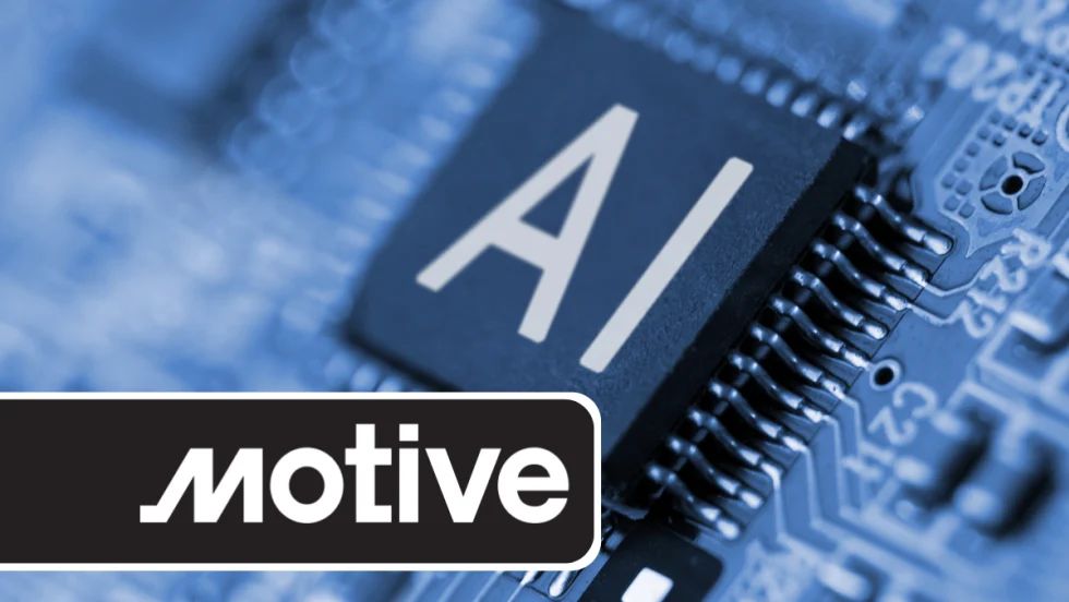 Themed bluish background with computer part marked with AI, and inset white Motive logo against a black background.