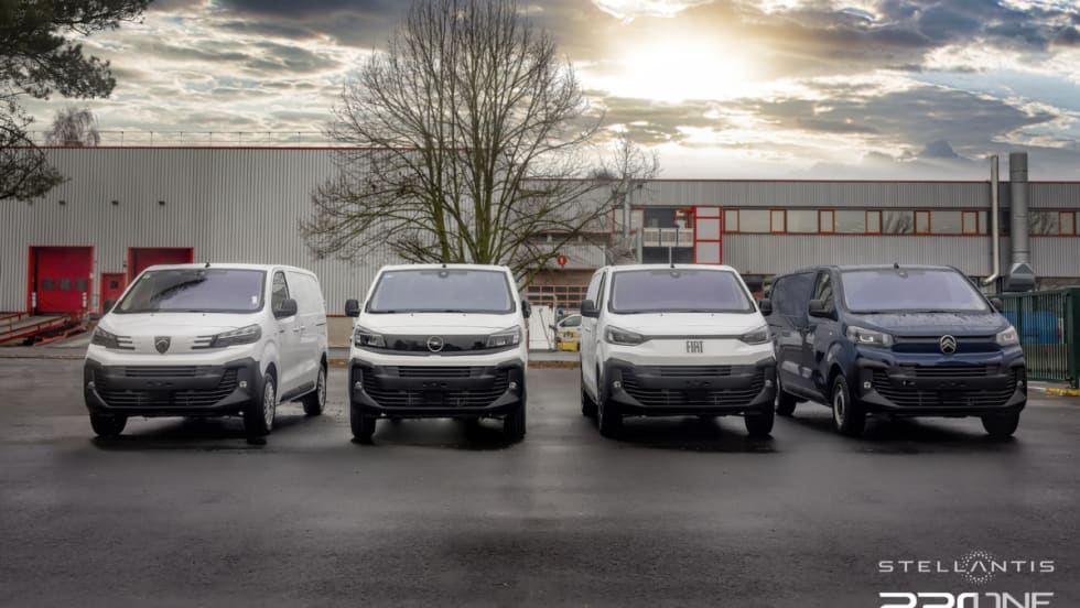  Stellantis Pro One commercial vehicle lineup on a cloudy day