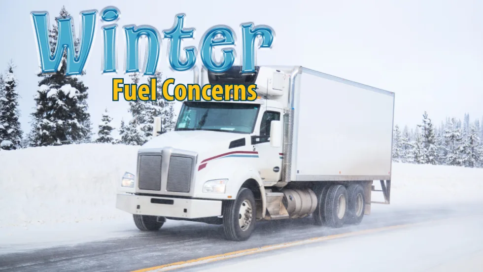 Truck driving on a snowy road with headline Winter Fuel Concerns.