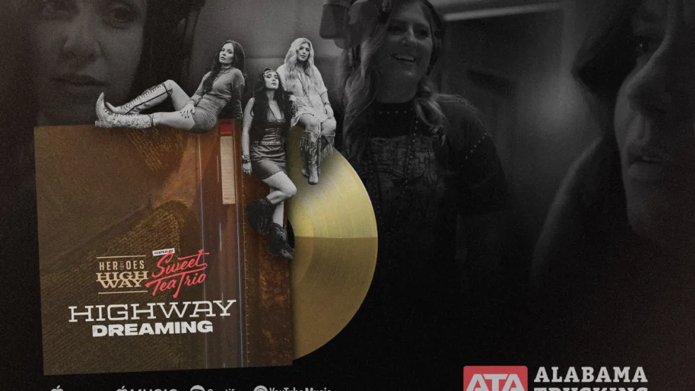 Promotional graphic for “Highway Dreaming” by Heroes of the Highway featuring Sweet Tea Trio, with ATA logo and streaming platform icons.