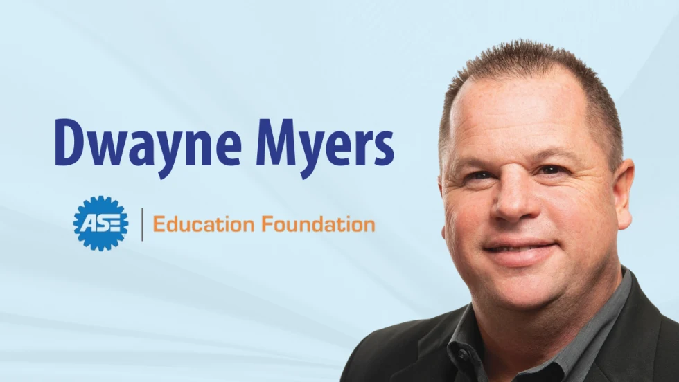 Portrait of Dwayne Myers, chairman of the ASE Education Foundation, representing industry efforts to support technician training and workforce development.