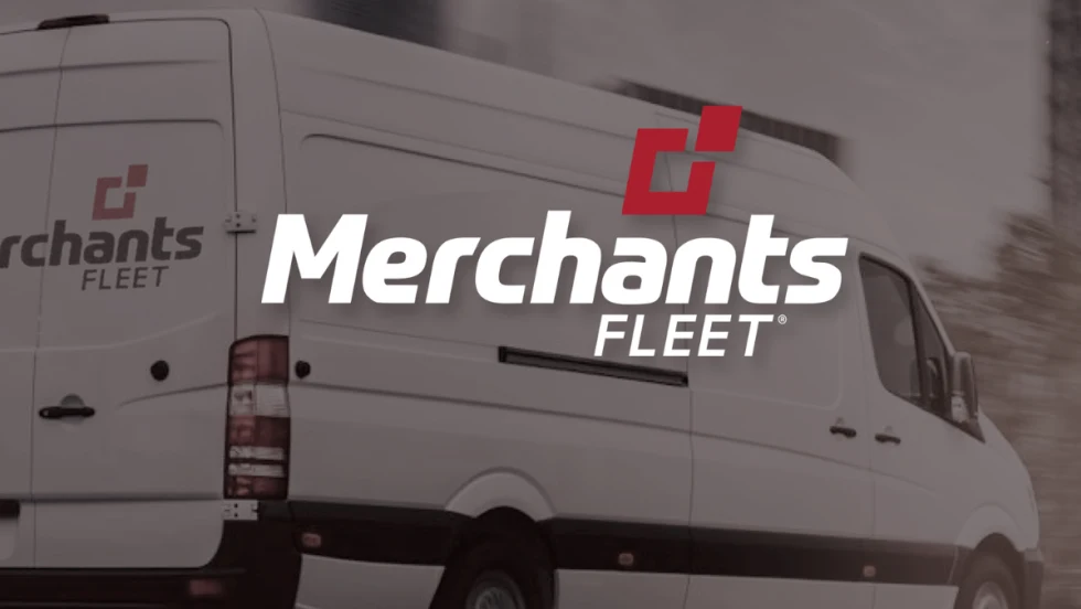 Merchants Fleet delivery van featuring the company logo, representing its expanded partnership with UFOFLEET for automated fleet management solutions.